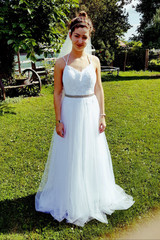 A Line Floor Length Halter Backless Appliques Wedding Gown,Beach Wedding Dress W147