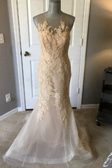 Trumpet Court Train Sheer Neck Sleeveless Appliques Wedding Gown,Wedding Dress W174