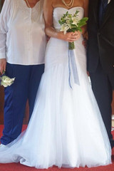 White Trumpet Court Train Sweetheart Mid Backless Tulle Wedding Gown,Wedding Dress W180