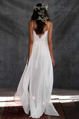 White A Line Floor Lemgth Spaghetti Sleeveless Appliques Lace Wedding Gown,Wedding Dress W192