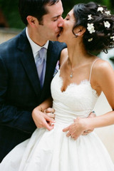 White A Line Brush Train Sweetheart Sleeveless Lace Satin Wedding Dress,Beach Wedding Dress W220
