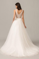 White A Line Court Train V Neck Sleeveless Layers Wedding Dress,Perfect Wedding Dress W274
