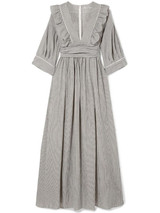 Pinstripe V-neck Half Sleeves Maxi Dress