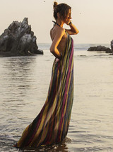 Colorful Striped Backless Halter-neck Maxi Dress