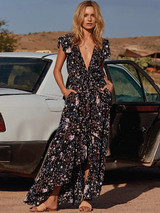 Asymmetric Deep V-neck Bohemia Maxi Dress Asymmetric Deep V-neck Bohemia Maxi Dress