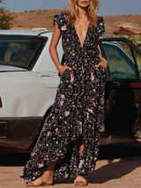 Asymmetric Deep V-neck Bohemia Maxi Dress Asymmetric Deep V-neck Bohemia Maxi Dress