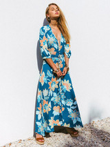 Bohemia Printed V-neck Half Sleeve Maxi Dresses