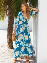 Bohemia Printed V-neck Half Sleeve Maxi Dresses