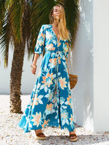 Bohemia Printed V-neck Half Sleeve Maxi Dresses