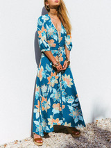 Bohemia Printed V-neck Half Sleeve Maxi Dresses