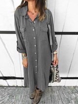 Bohemia Solid Color Shirt Maxi Dress
