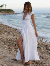 Bohemia Waisted Split-side Deep V-neck Maxi Dress
