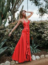 Sexy Spaghetti-neck Backless Solid Colors Maxi Dress