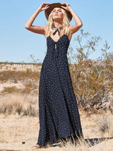 Spaghetti-neck Bow-embellished Polka-dot Maxi Dress