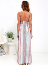 Bohemia Printed V-Neck Backless Dresses
