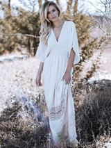 Bohemia Hollow V-neck V-back Maxi Dress