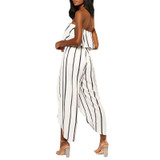 Stripe Off Shoulder High Waist Split Leg Jumpsuit Rompers
