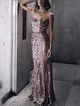 Strapless Sequins Long Dress