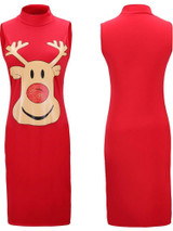 Stylish Women Xmas dress bodycon round neck sleeveless ladies casual party dress