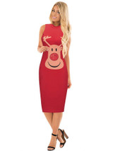 Stylish Women Xmas dress bodycon round neck sleeveless ladies casual party dress