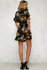 Summer Floral Print V Neck Short Sleeve Mini Dress