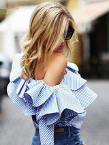 Stylish Sloping Ruffles Off Shoulder Plus Size Tops Blouse