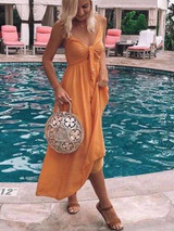 Summer Elegant Beach Sling Solid Color Dress