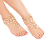 Summer wild beach sandals Multi-layered pearl diamond pendant Foot Anklet