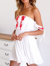 Summer Off Shoulder Embroidered Beach Mini Dress
