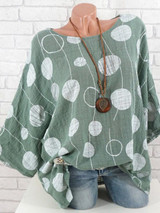 Summer Polka Dot Round-Neck Batwing Sleeve Top