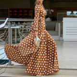 V-Neck Bohemia Vacation Long Sleeve Polka Dress