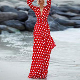 V-Neck Bohemia Vacation Long Sleeve Polka Dress