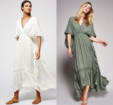 V Neck Short Sleeve High Waist Loose Maxi Dress