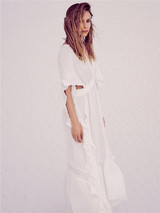 V Neck Short Sleeve High Waist Loose Maxi Dress