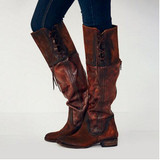Vintage Chunky Heels Luce-up Knee High Boots