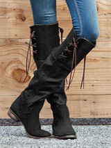 Vintage Chunky Heels Luce-up Knee High Boots