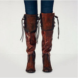 Vintage Chunky Heels Luce-up Knee High Boots