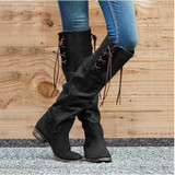 Vintage Chunky Heels Luce-up Knee High Boots