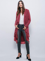 Velvet Chiffon Falbala Cardigan Outwear Tops
