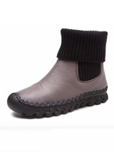 Winter Causal Genuine Leather Mid Calf Flat Boots