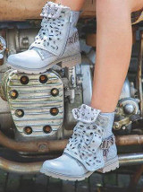 Women Rivet Square Heel Boots