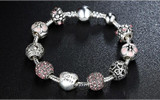 Antique Silver Charm Love and Flower Beads Bracelet Bangle Women Wedding Jewelry Antique Silver Charm Love and Flower Beads Bracelet Bangle Women Wedding Jewelry