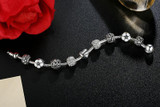 Antique Silver Charm Love and Flower Beads Bracelet Bangle Women Wedding Jewelry