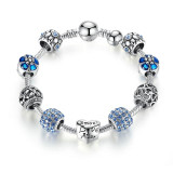 Antique Silver Charm Love and Flower Beads Bracelet Bangle Women Wedding Jewelry Antique Silver Charm Love and Flower Beads Bracelet Bangle Women Wedding Jewelry
