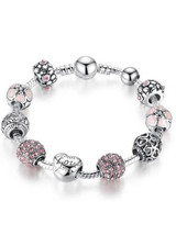 Antique Silver Charm Love and Flower Beads Bracelet Bangle Women Wedding Jewelry Antique Silver Charm Love and Flower Beads Bracelet Bangle Women Wedding Jewelry