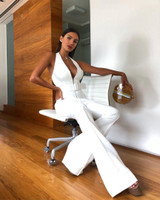 Sexy Deep V Sleeveless Halter Jumpsuit with Belt
