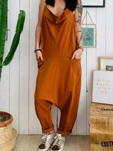 Casual Plus Size Pocket Spaghetti-neck Jumpsuits Bottoms