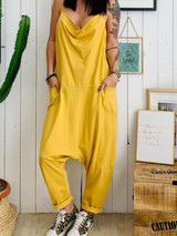 Casual Plus Size Pocket Spaghetti-neck Jumpsuits Bottoms