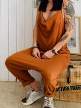 Casual Plus Size Pocket Spaghetti-neck Jumpsuits Bottoms