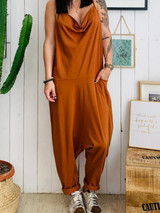 Casual Plus Size Pocket Spaghetti-neck Jumpsuits Bottoms